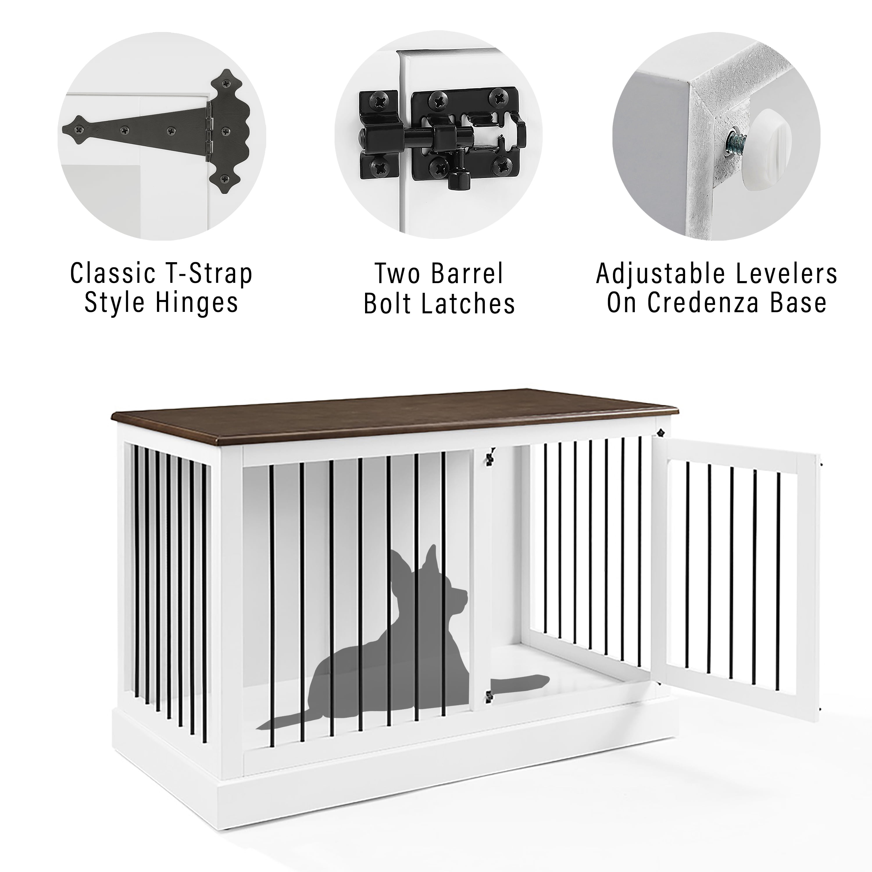 Winslow Small Credenza Dog Crate White/Dark Brown