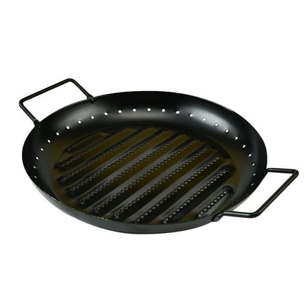 LEORX Non Stick Stainless Steel Barbecue Plate Portable Round Grill Pan with Handles