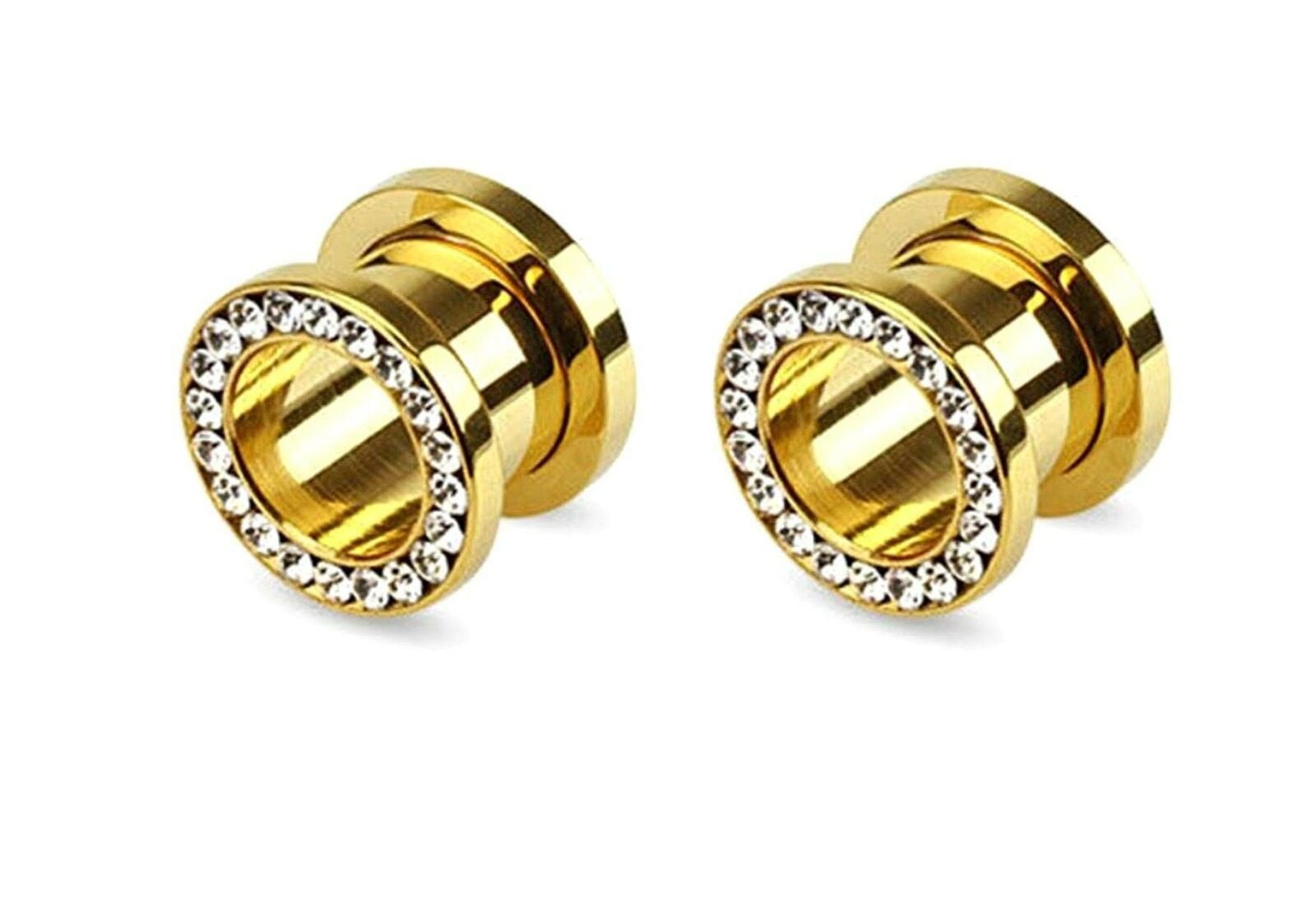 Jewels Fashion Surgical Stainless Steel Ear Plugs Gold Plated Gauges