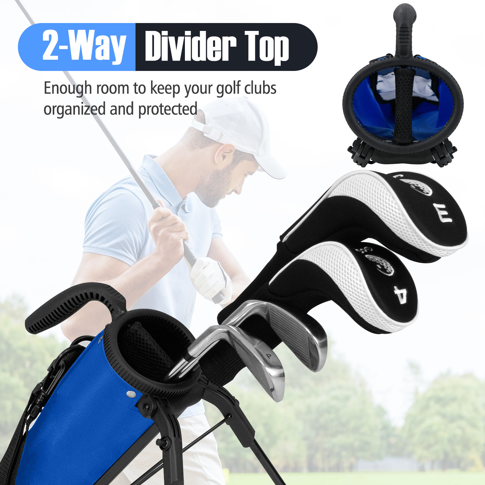 Gymax Lightweight Golf Stand Bag Par 3 & Executive Courses Carry Bag Shoulder Strap White