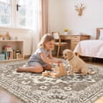 thumbnail image 3 of General Washable Oriental Area Rug - 8x8 Area Rugs for Living Room Bedroom Dining Room Under Kitchen Table - Non-Slip & Stain Resistance Rug for High Traffic Area (Beige, 8x8), 3 of 12