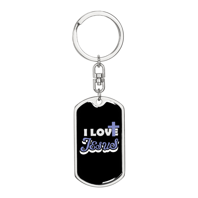 I Love Jesus Stainless Steel or 18k Gold Premium Swivel Dog Tag Keychain