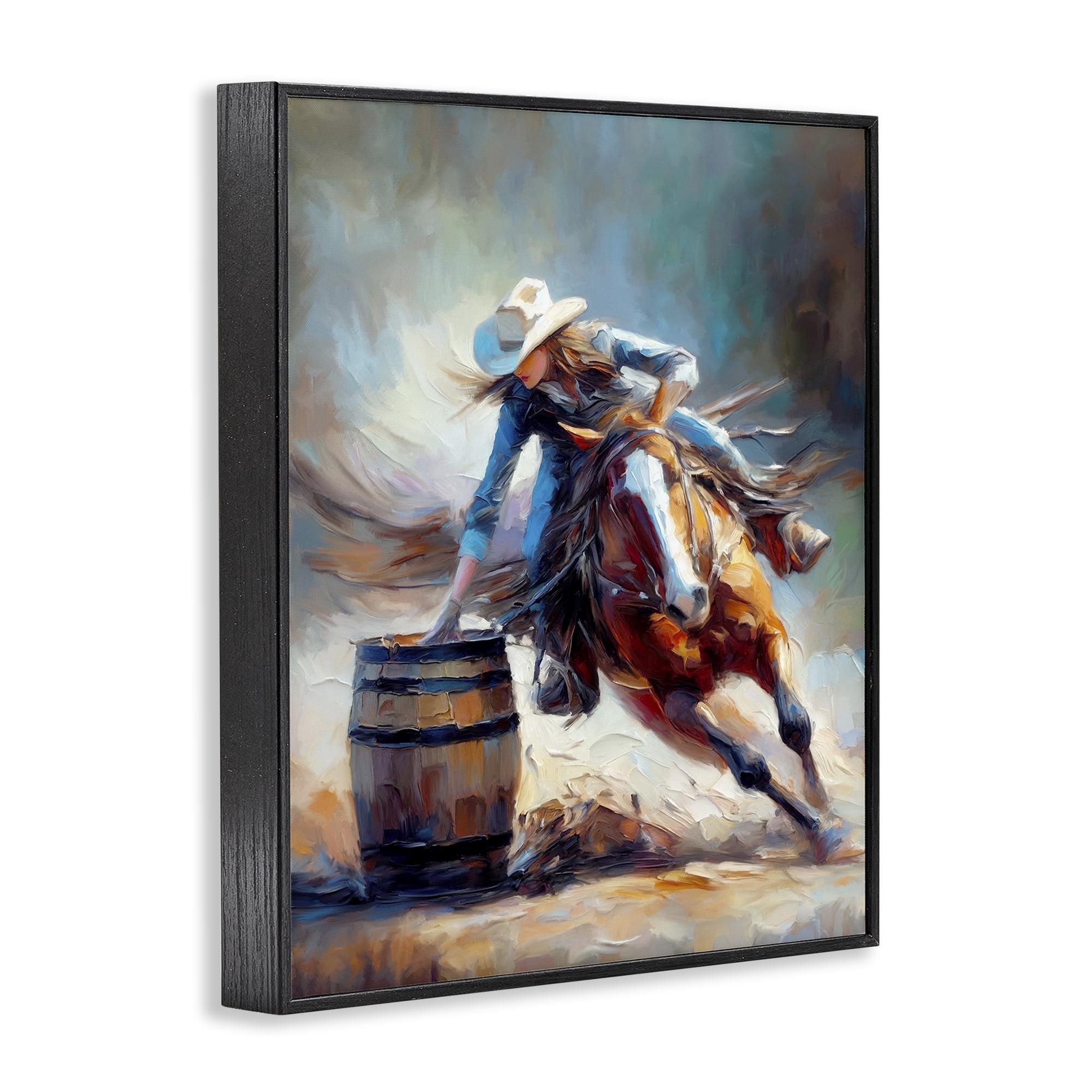 Stupell Industries Barrel Racer Cowgirl Novelty Painting Black Framed Art Print Wall Art, 24 x 30