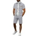 thumbnail image 7 of BLTIBY Men Summer Sets Outfits 2 Piece Waffle Button down Lapel Shirts and Shorts Tracksuits Soft Resort Wear Gray XL, 7 of 7