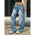 thumbnail image 3 of Women’s Flame Patched Baggy Jeans Denim Y2K Style for Street Casual Baggy Fit Mid Rise Comfort Move Freely Look Cool, 3 of 8