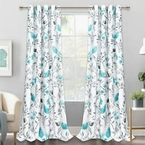 Floral Curtains Watercolor Flower Leaves Window Curtains,Teal and Gray Floral Drapes Grommet Window Drapes for Bedroom Living Room Kitchen Bathroom Nursery (52 x 84 Inch, 2 Panels)