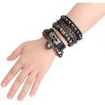 thumbnail image 1 of Punk Leather Skull Bone Rivet Hand Ring Chain Harness Bracelet Gothic Costume, 1 of 5