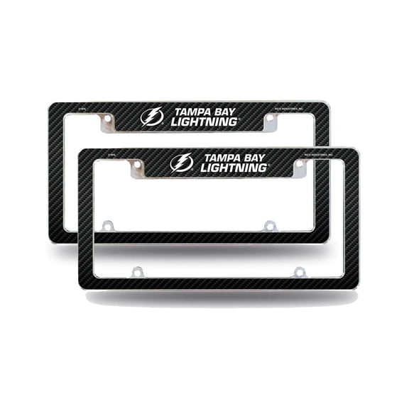 Tampa Bay Hockey Lightning (Set of 2) Chrome Metal License Plate Frames with Carbon Fiber Design