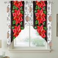 thumbnail image 2 of Red Christmas Swag Valances for Windows 2 Pack, Kitchen Window Curtains 36 Inch Length, Xmas Botanical Poinsettia Privacy Swag Curtains for Living Room/Bathroom with Rod Pocket 36"x36", 2 of 8