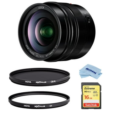 LUMIX G Leica DG Summilux 12mm f/1.4 Aspherical Lens for Micro Four Thirds, Black, Bundle with Hoya 62mm UV CPL Filter Kit, 32GB U3 SDHC Card, Cleaning Cloth
