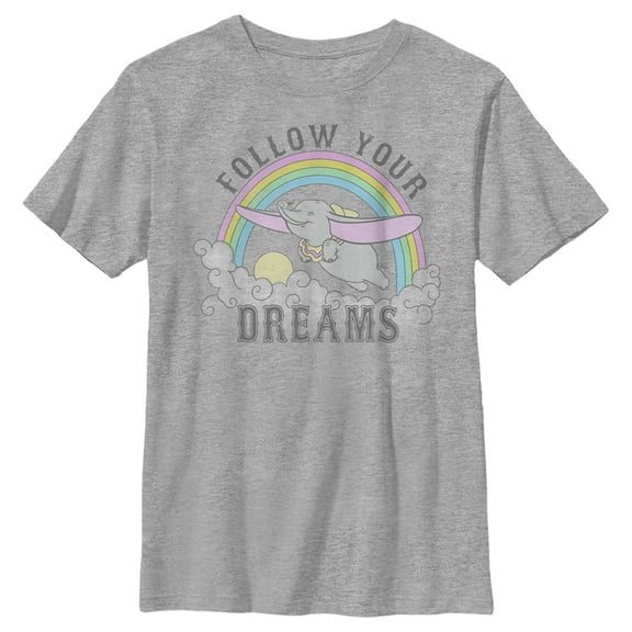 Boy's Dumbo Follow Your Dreams Rainbow  Graphic Tee Athletic Heather X Large