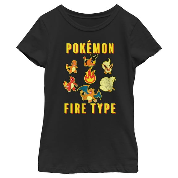 Girl's Pokemon Generations Fire Type  Graphic Tee Black Small