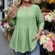 thumbnail image 1 of TaTaai Women's Casual Eyelet Blouse Round Neck Asymmetrical Hem 3/4 Sleeve Hollow Out Top Plus Size Loose Fit Solid Color Comfy Spring Summer Daily Wear Gift, 1 of 7