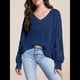 thumbnail image 5 of Blusas de Mujer con Cuello en V, Larga, Encaje, Elegantes, Informales, Modernas, de Gran Tamaño. Azul L, 5 of 7