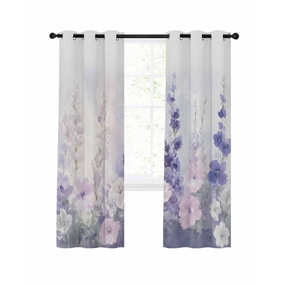Lavender Blackout Curtains 90 Inches Long for Bedroom, Pastoral Pastel Purple Pink Wildflower Thermal Insulated Room Darkening Black Out Window Curtain Panels Grommet Drapes for Living Room