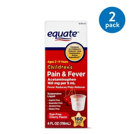 (2 pack) Equate Children's Acetaminophen Dye-Free Cherry Suspension, 160 mg, 4 oz, 2 Pack