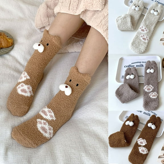 Slipper Socks Fuzzy Socks Soft Bear Sock Fleece Crew Socks Warm Winter Socks for Women Girl