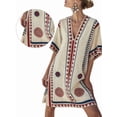 thumbnail image 2 of Women Beach Boho Color Block Swing Flowy Mini Dress Half Sleeve V Neck Side Slit Short Dress Wine Red & Blue XXXL, 2 of 5