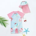 thumbnail image 2 of LIIPEE Girls Boys Swimwear Cartoon Printed 2 Piece Short Sleeve Round Neck Romper Swimsuit With Hat Kids Classic Beach Pool Party ,White,3-4 Years, 2 of 7