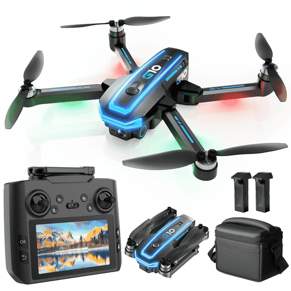 Gps Drone with 4K Camera for Adults 4.5 inch HD Screen on Remote Controller Follow Me Fpv RC Drones with Auto Return 2 Batteries for Long Flight Time Quadcopter for Beginners