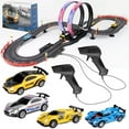 thumbnail image 1 of Slot Car Race Track Set, 19ft Electric Track with LED Lights and 4 Slot Cars, 2 Hand Controllers and Racing Game Lap Counters, Set Features Loop, Tur, 1 of 9