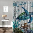thumbnail image 2 of Orinice  Nautical Coastal Turtle Shower Curtain for Bathroom, Ocean Sea Octopus and Jellyfish on Vintage Grey Wood Fabric Shower Curtain with Hooks, Underwater Bathroom Curtain Shower Set,  36x72, 2 of 7