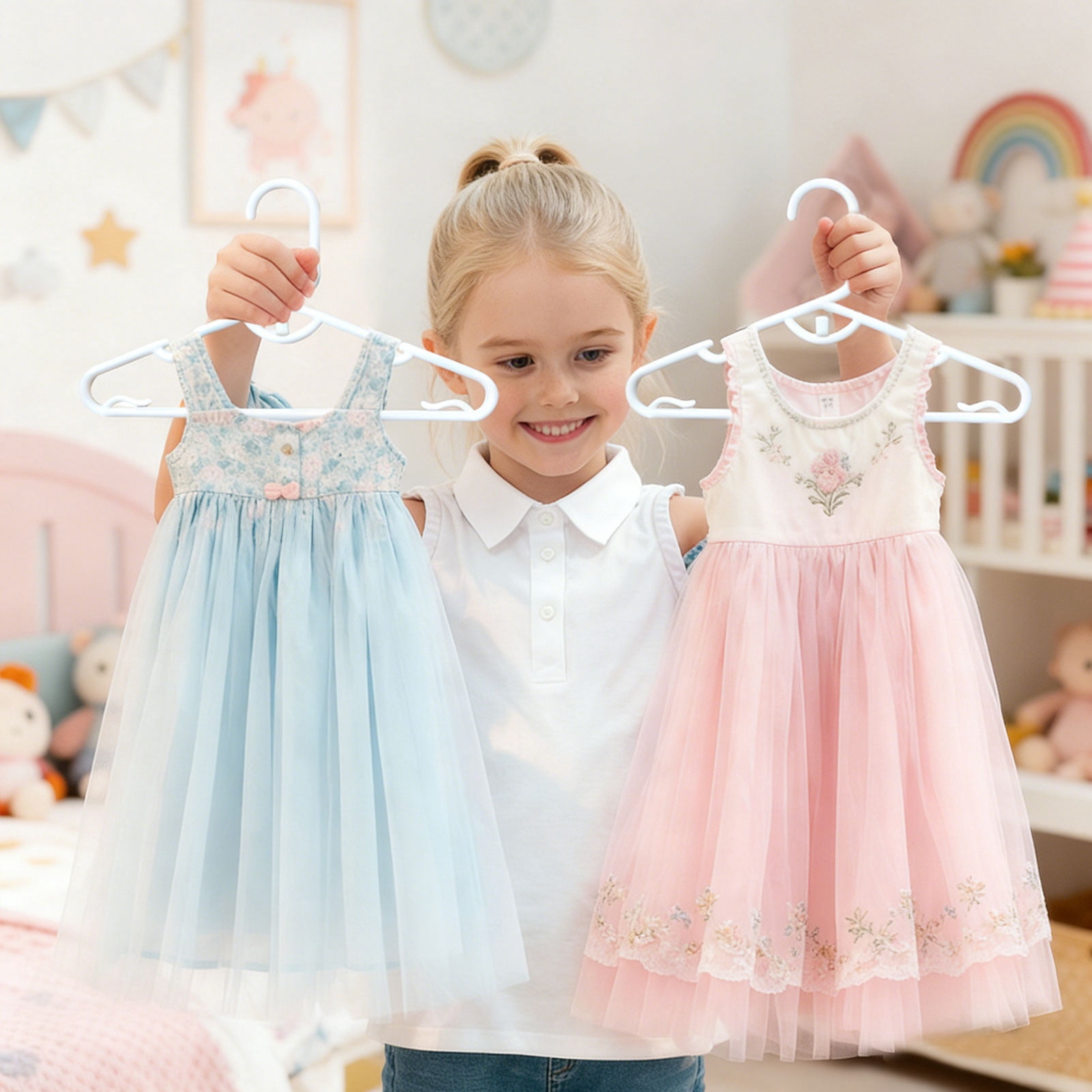 Allhall 100 Pcs Baby Hangers, Kids Hangers for Clothes Closet, Spacing Saving Plastic Toddler Hanger for Children Infant Nursery Child Hanger, Ideal for Boys and Girls Closets, Pants, Coats