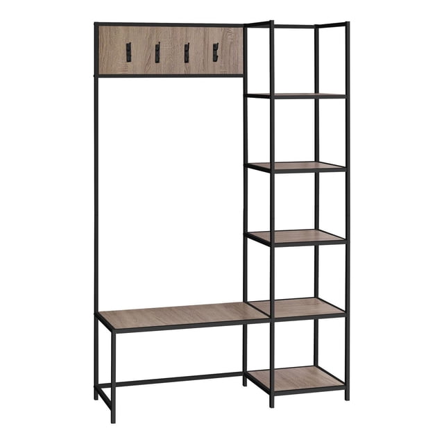 Monarch Specialties Bench, Entryway, Hallway, Storage, Organizer, Coat Rack, Hall Tree, Metal, Laminate, Brown, Black, Contemporary, Modern