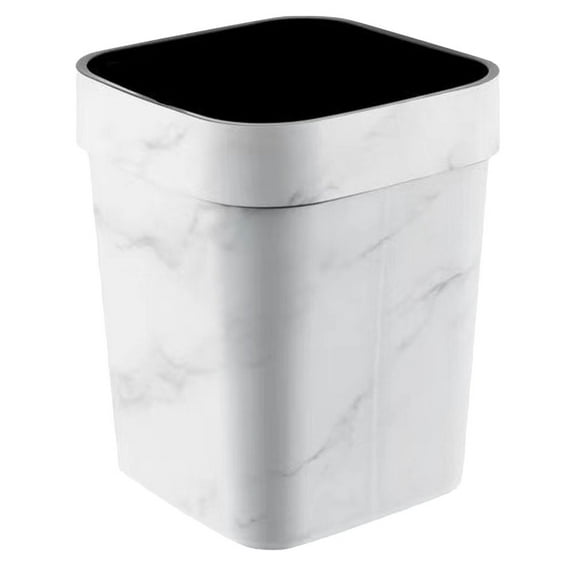 PAMINGONO Home Kitchen Garbage Bin White Plastic Trash Container with Stylish Marble Look