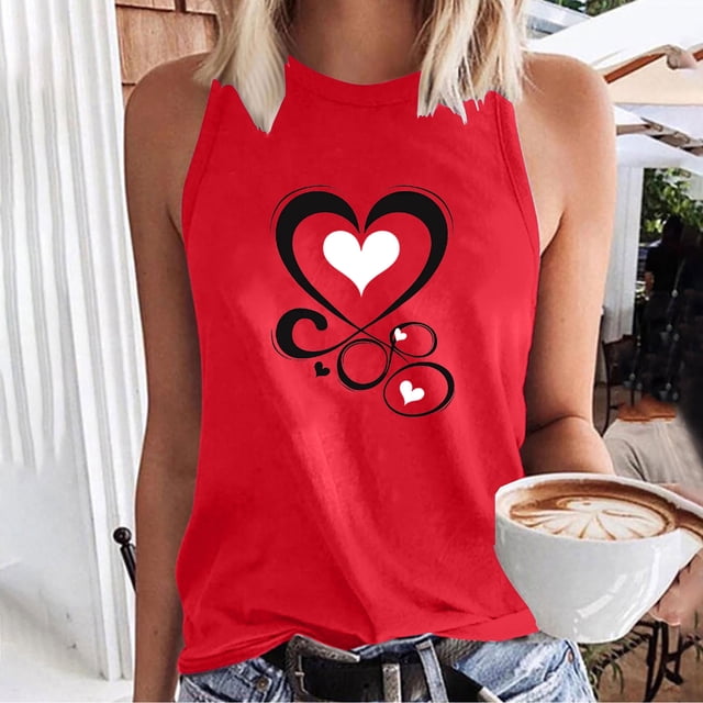 UPPADA Débardeurs Grande Taille pour Femmes, T-Shirts Graphiques Sans Manches Décontractés, T-Shirts Surdimensionnés, T-Shirts Graphiques Sans Manches, Rouge, L
