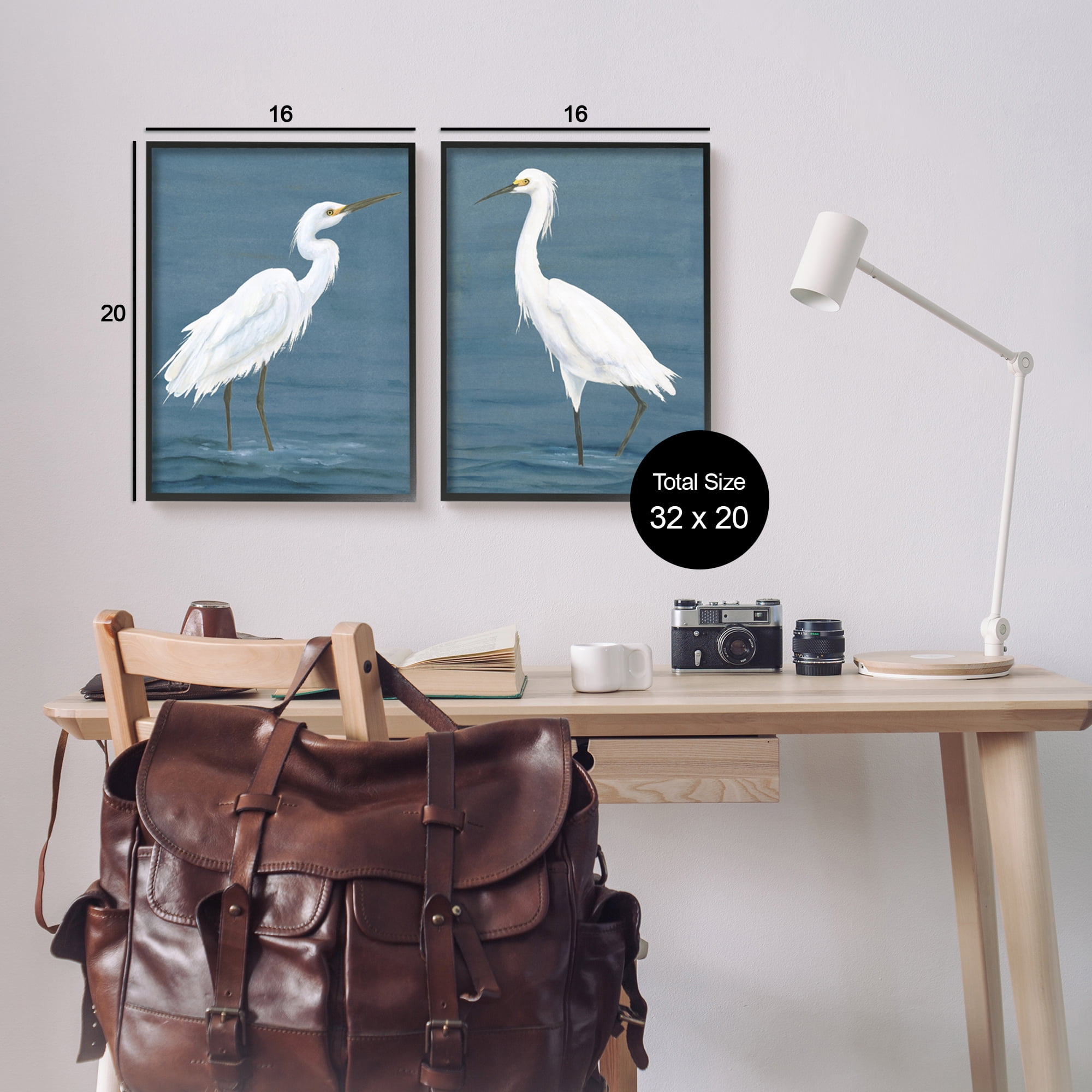 Stupell Industries White Egrets on Shore Animals & Insects Painting Black Framed Art Print Wall Art, 16 x 20