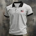 thumbnail image 3 of GrmtClth Mens American Flag Polo Shirt Summer Collared Shirts Gym Top Color Block Button Up Short Sleeve Trend Golf Polo Light Gray M, 3 of 3