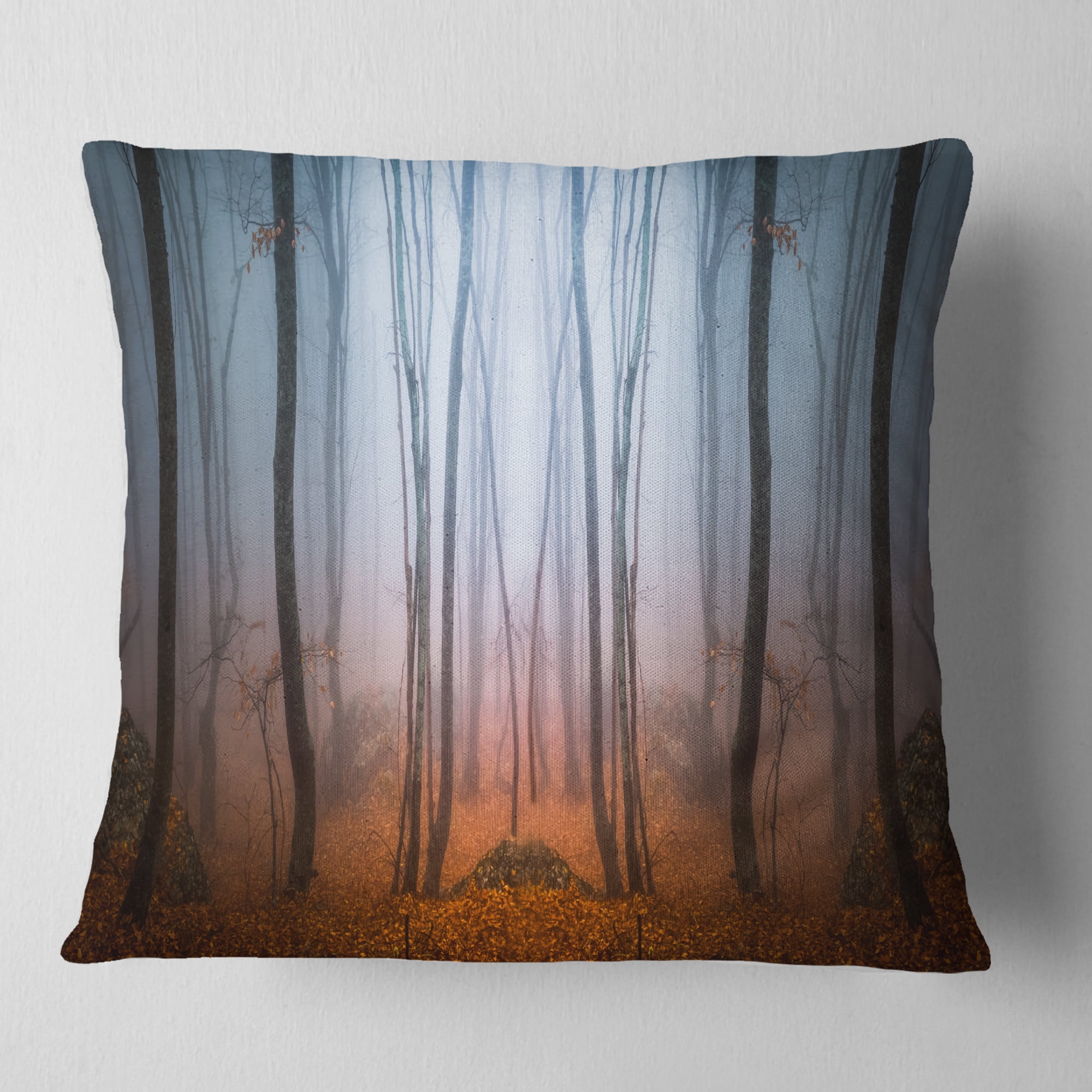Designart Dense Foggy Autumn Forest - Landscape Photo Throw Pillow - 16x16