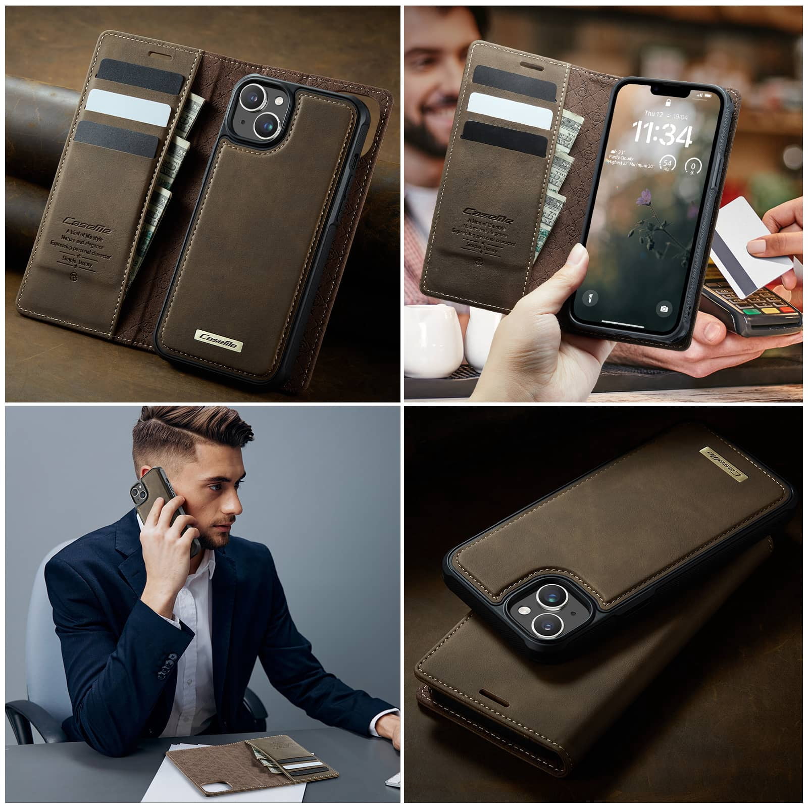 Magnetic 2 in 1 Magsafe Detachable Wallet Case for iPhone 14 with Card Holder Women Men, Retro PU Leather【RFID Blocking】Kickstand Shockproof Cover
