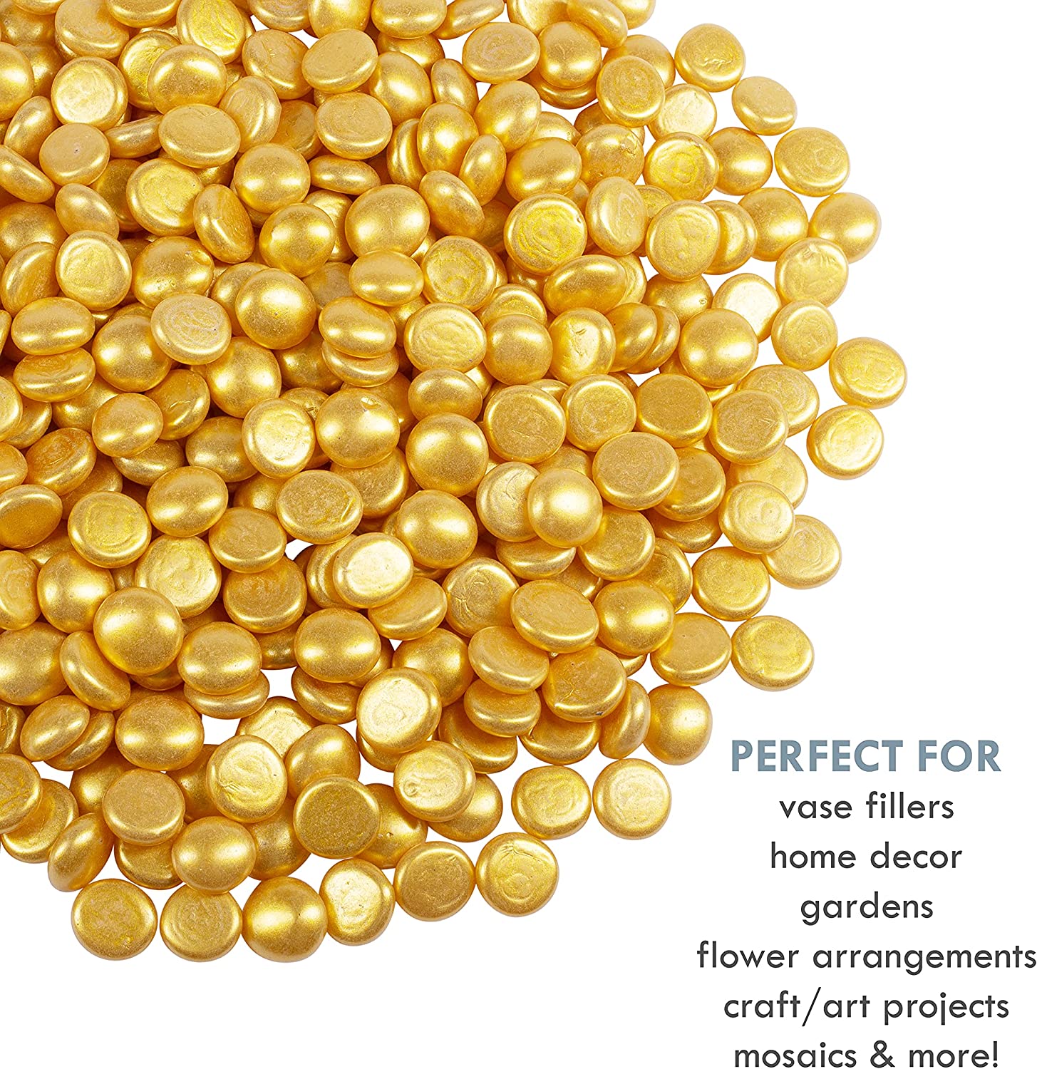 Galashield Gold Flat Glass Marbles for Vases Glass Gems Beads Pebbles Vase Filler 5 LBS, Approx. 450 PCS - image 4 of 7