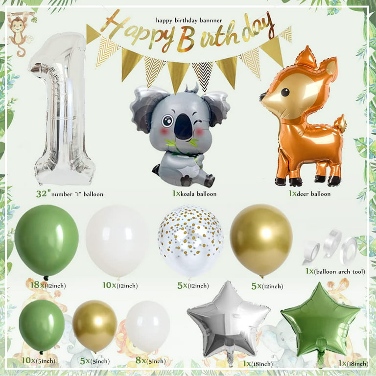 1st Birthday Decorations Boy Girl, First Birthday Decoration, Sage Green 1st  Party Balloons With Number 1 Foil Balloon and Happy Birthday 