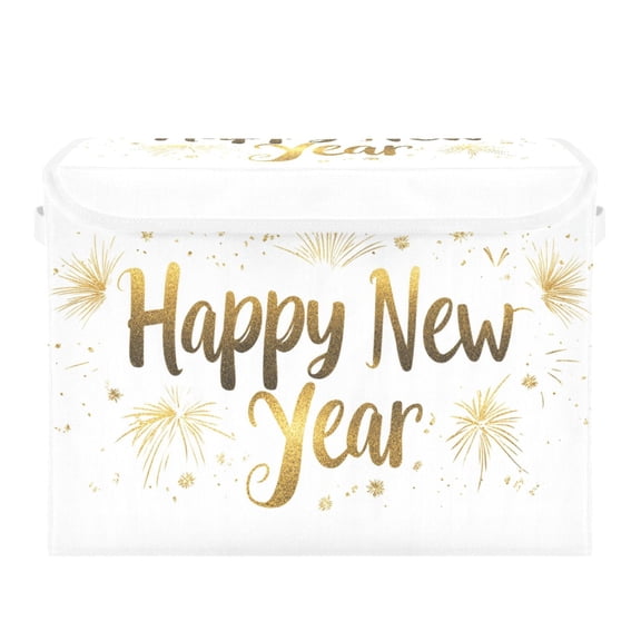 Fireworks New Year Foldable Storage Bin with Lid and Handle Collapsible Storage Box 16.5 x 12.6 x 11.8 inches