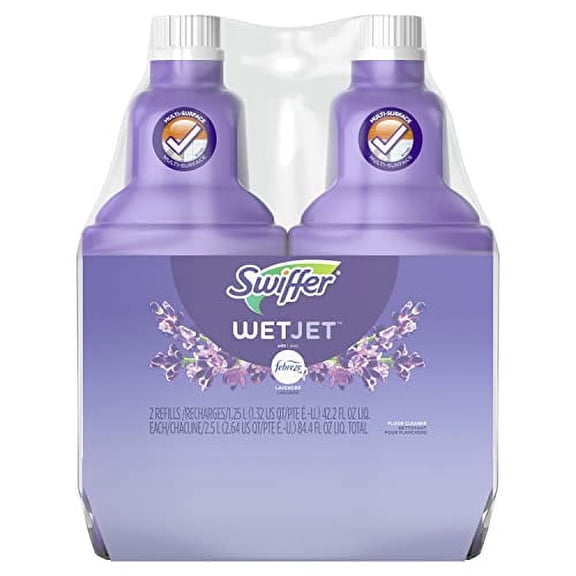 Swiffer WetJet Multi-Purpose Floor Cleaner Solution with Febreze Refill, Lavender Scent, 2 Pack of 42.2 fl oz Each