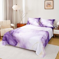 Manfei Purple Marble Abstract Twin Sheet Sets, Modern Marbling Artwork Twin Fitted Sheet, Adult Female Man Flat Sheet, Luxury Bedroom Decor, 3 Pieces