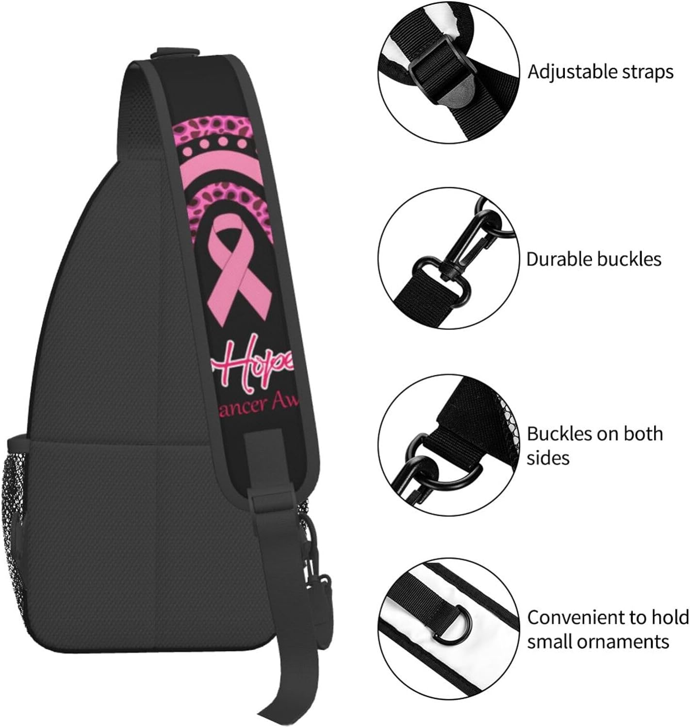 Breast Cancer Awareness Faith Love Hope Rainbow Sling Bag Crossbody Hiking Travel Chest Bags Backpack Shoulder Daypack for Women Men