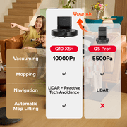 Roborock Q10 X5+ Robot Vacuum and Mop, Self-Emptying, Hands-Free Cleaning for up to 7 Weeks, 10,000Pa Suction, Obstacle Avoidance, LiDAR Navigation