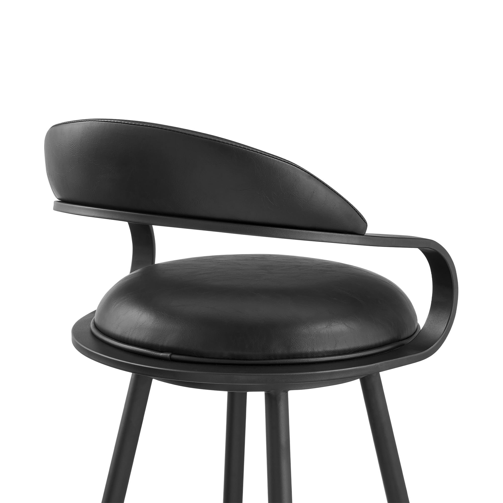 Gardenia 30" Swivel Bar Stool in Black Iron with Vintage Black Faux Leather