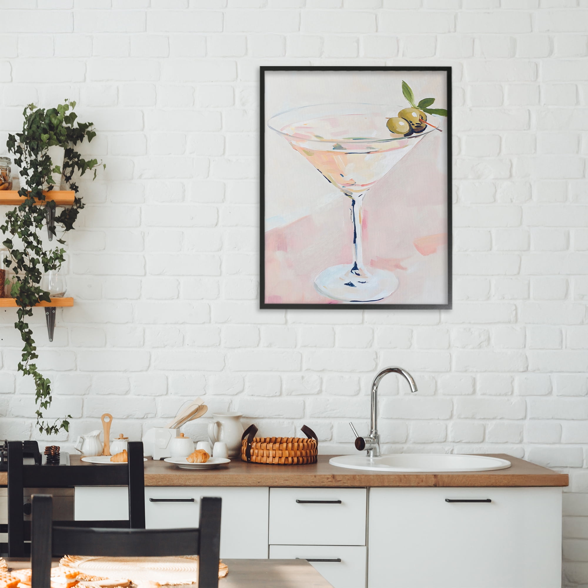 Stupell Industries Pastel Martini with Olive Garnish Black Framed Giclee Art, design by The Prints Vibe