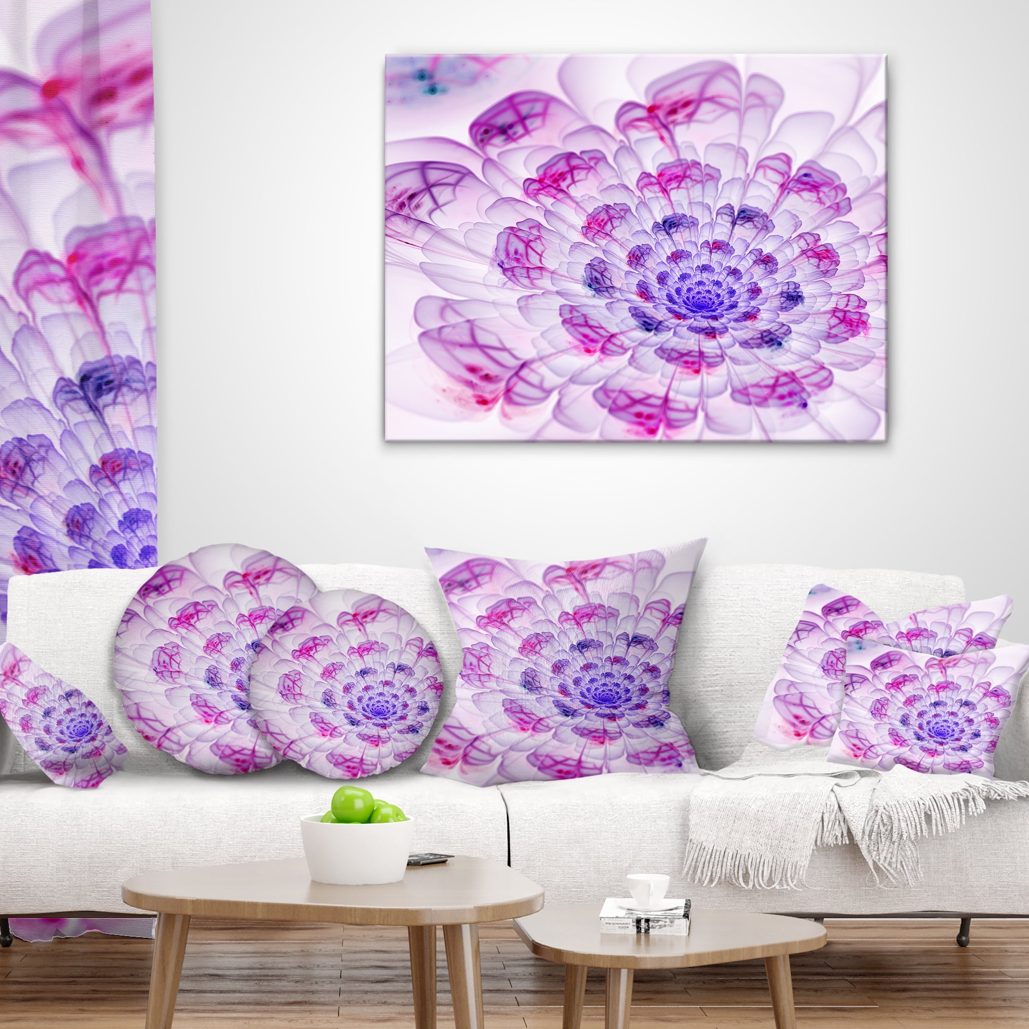 Designart Large Purple Fractal Flower Petals - Floral Throw Pillow - 16x16