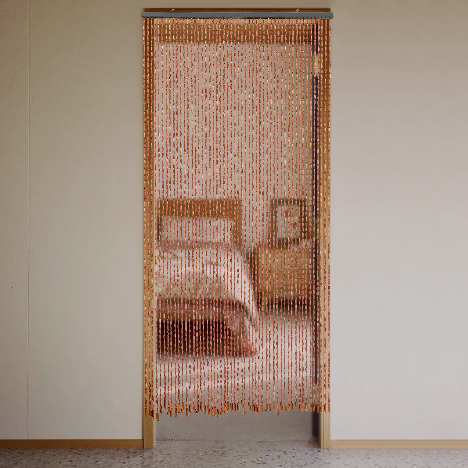 Wildnix Beaded Door Curtain for Home or Office, Coffee Color with Bamboo and Wood, Vintage Chinese Style for Front and Bedroom Doors