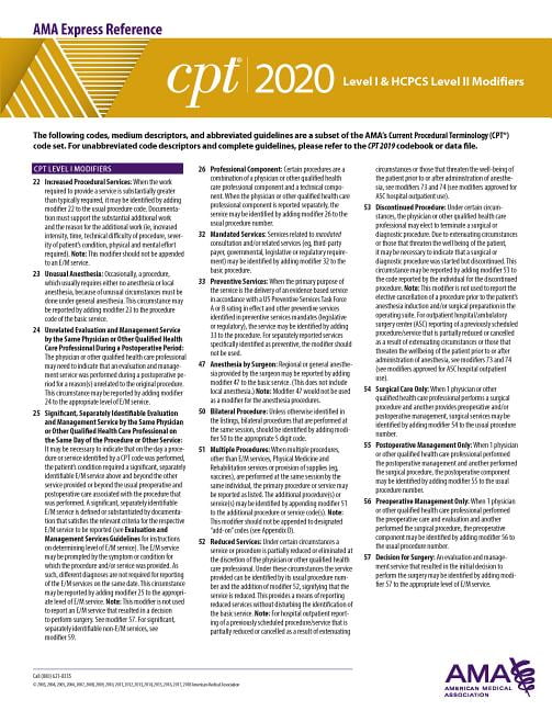 CPT 2020 Express Reference Coding Card Level I & HCPCS Level II