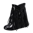 thumbnail image 1 of Bottes Mi-Mollet Larges à Longues Franges pour Femmes avec Talons Compensés Cachés Boho à Franges en Cuir Bout Rond Bottines Courtes Habillées, 1 of 8