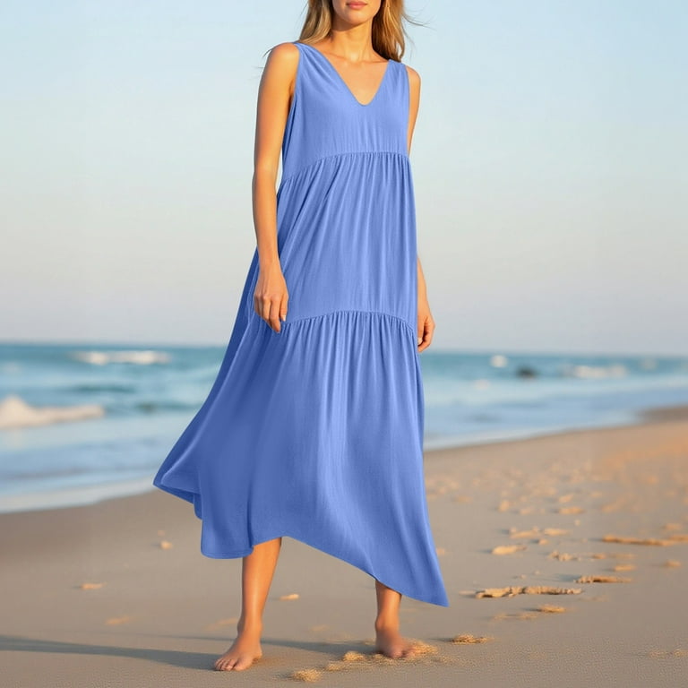 Plus Size Summer Dress Women's Fashion V-Neck Loose Long Flowy