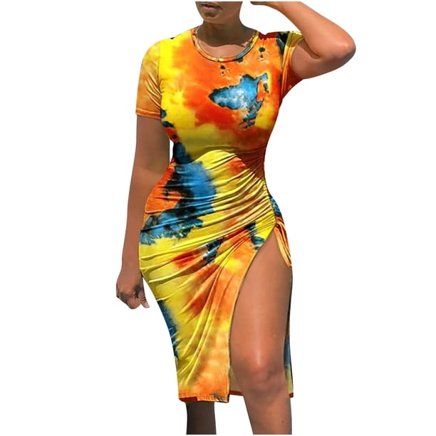 Vestido de mujer sexy de verano de manga corta con cuello redondo y cordón estampado Fridja bnh412