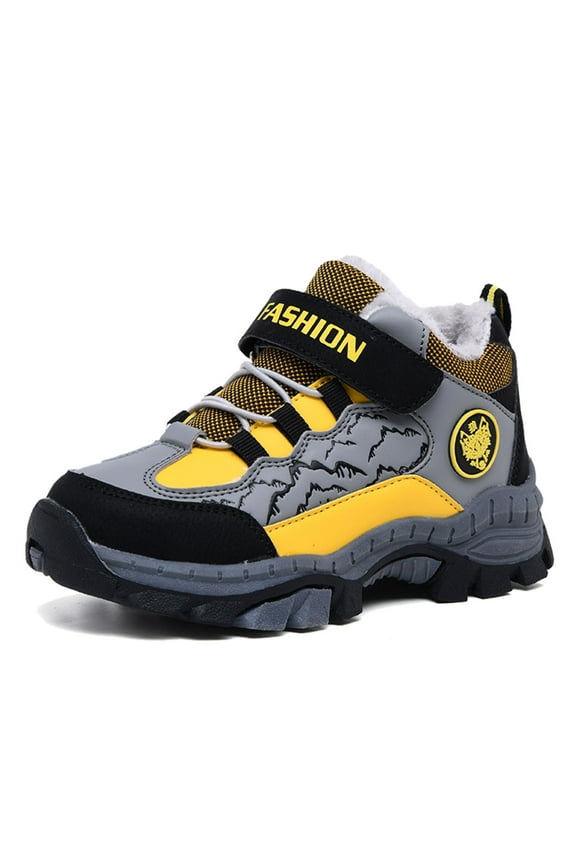 Boys Outdoor Sneakers Winter Warm Hiking Boots For Kids Non Durable Comfortable Footwear Big And Little Youth Shoes Yellow 9.5-10 Years